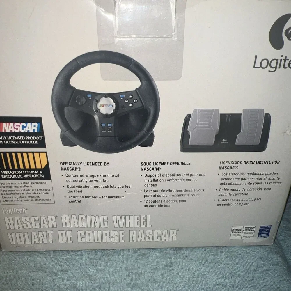 Logitech Nascar Racing Steering Wheel & Pedals for PS2 Driving Force New